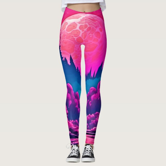 Giant Pink Moon Art Leggings (Front)