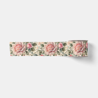 Giant Pink Rose and Buds Botanical Satin Ribbon