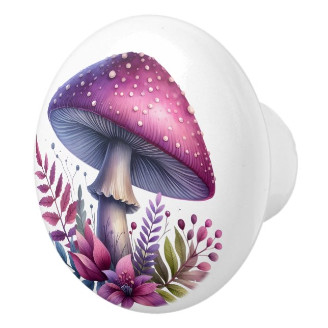 Giant Purple Toadstool With Flowers Ceramic Knob (Right)