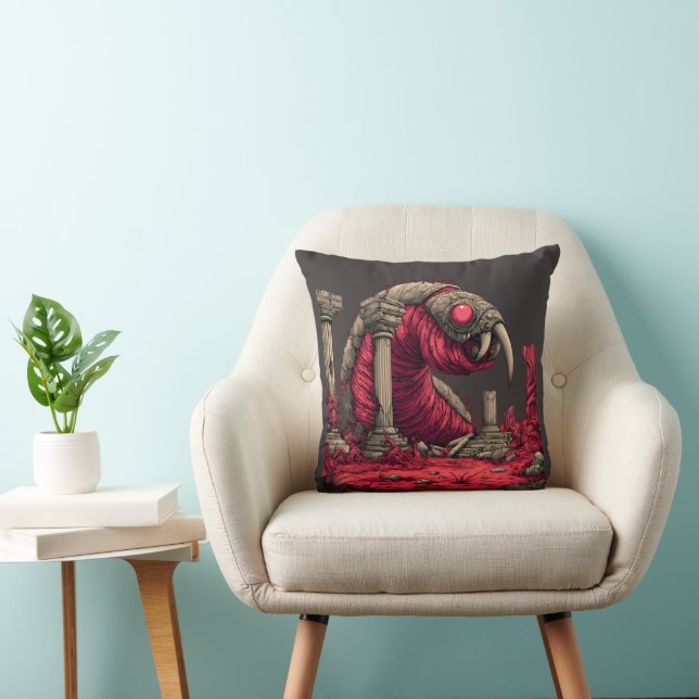 Giant Red Alien Worm Monster Throw Pillow (Chair)