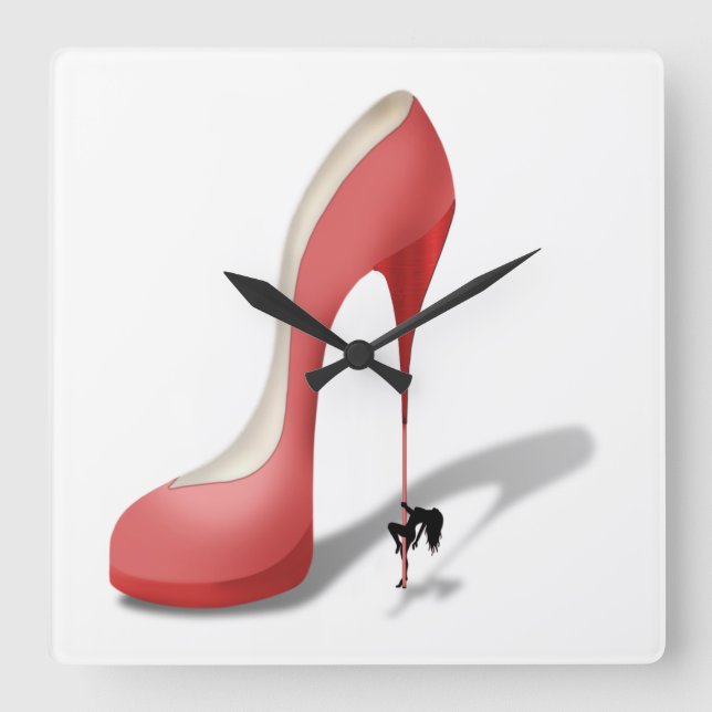 Giant Red Stiletto Cartoon - Heel Dancer Square Wall Clock (Front)