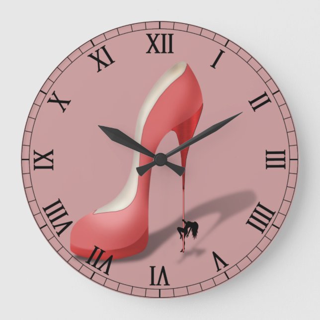 Giant Red Stiletto Cartoon - Pole Dancing Stripper Large Clock (Front)