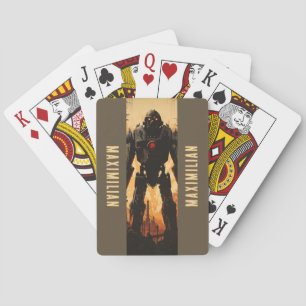 Giant Robot in Post-Apocalyptic Landscape Monogram Playing Cards
