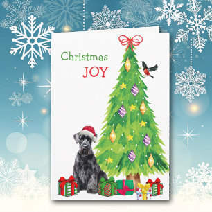 Giant Schnauzer Dog, Bird and Christmas Tree Holiday Card