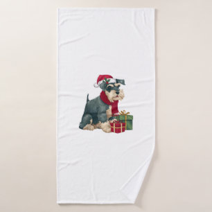 Giant Schnauzer Dog Christmas Outfits Santa Hat Do Bath Towel
