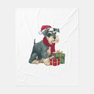 Giant Schnauzer Dog Christmas Outfits Santa Hat Do Fleece Blanket