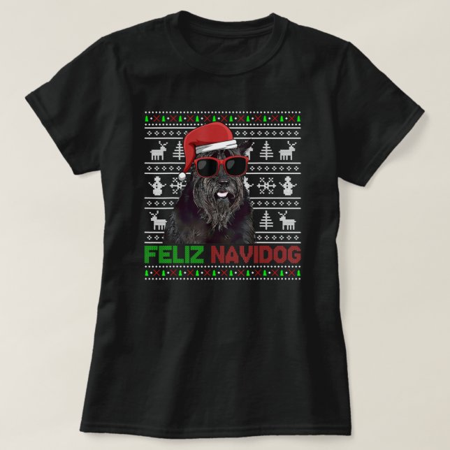 Giant Schnauzer Dog Feliz Navidog Christmas T-Shirt (Design Front)