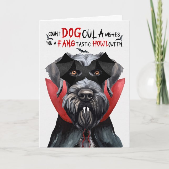 Giant Schnauzer Dog Funny Count DOGcula Halloween Holiday Card (Front)
