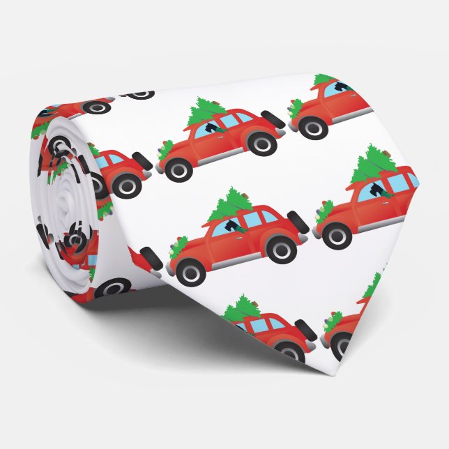 Giant Schnauzer Driving Car with Christmas tree Tie (Rolled)