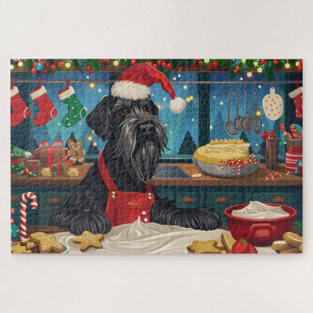 Giant Schnauzer Holiday Baking: Festive Christmas Jigsaw Puzzle (Horizontal)