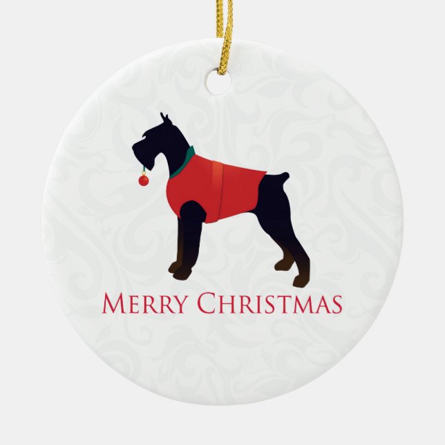 Giant Schnauzer Merry Christmas Design Ceramic Tree Decoration (Front)