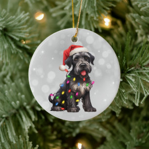 Giant Schnauzer Puppy in Christmas Lights  Ceramic Tree Decoration