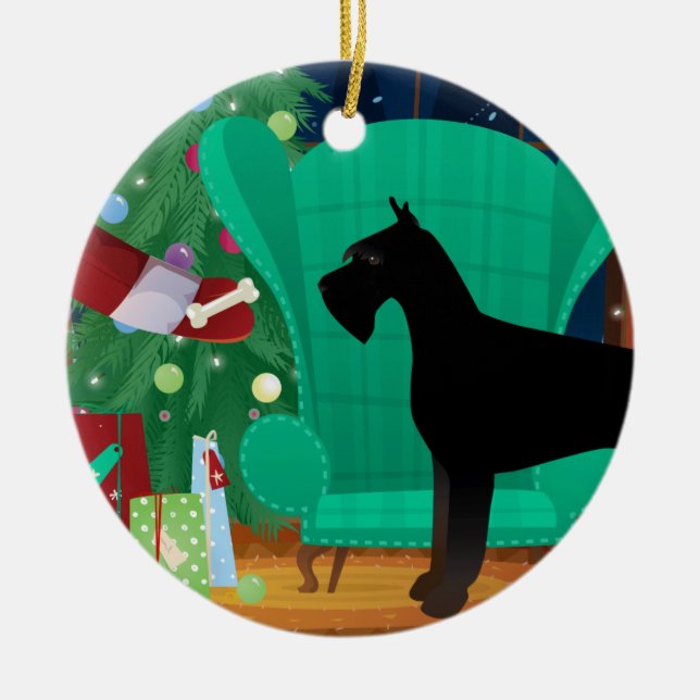 Giant Schnauzer Santa's Christmas Gift Ceramic Tree Decoration (Front)