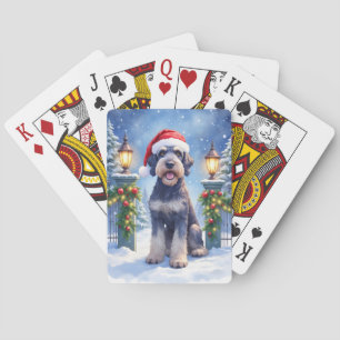 Giant Schnauzer Snowy Iron Fence Santa Christmas Playing Cards