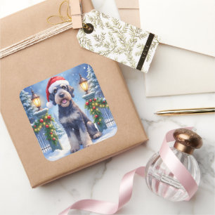 Giant Schnauzer Snowy Iron Fence Santa Christmas Square Sticker