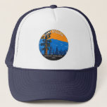 Giant Sequoia National Monument California Vintage Trucker Hat<br><div class="desc">Giant Sequoia vector artwork design. The giant sequoia is the world's largest tree. It grows naturally only in a narrow 60-mile band of mixed conifer forest on the western slopes of the Sierra Nevada mountain range in California.</div>