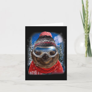 Giant Sloth In Winter Ski  Card