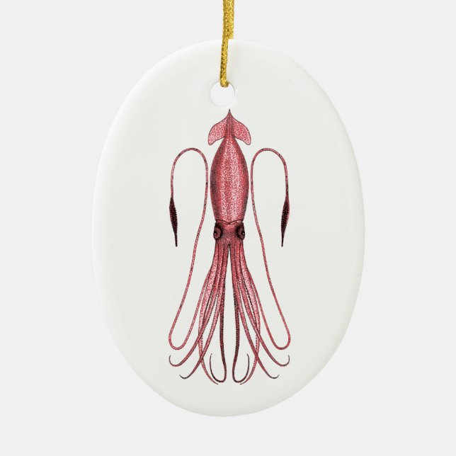Giant Squid (colour illustration) Ceramic Tree Decoration (Front)