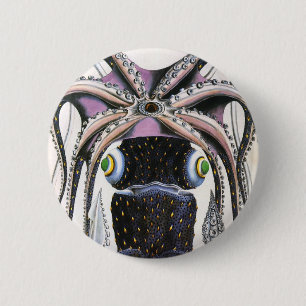 Giant Squid or Octopus, Vintage Marine Life Animal 6 Cm Round Badge