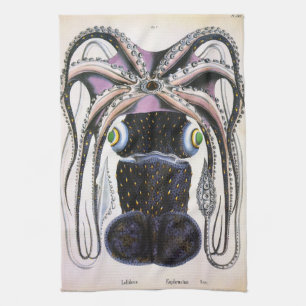 Giant Squid or Octopus, Vintage Marine Life Animal Tea Towel