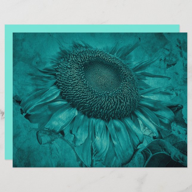 Giant Sunflower Teal Blue Vintage Antique (Front/Back)