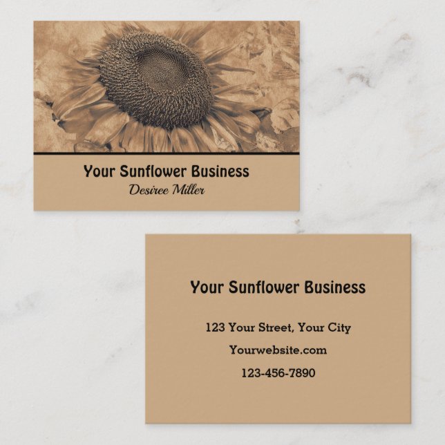 Giant Sunflower Vintage Sepia Brown Rustic Business Card (Front/Back)