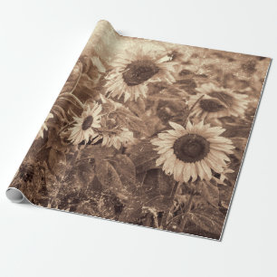 Giant Sunflowers Sepia Floral Texture Decoupage Wrapping Paper