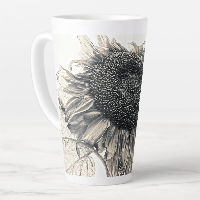 Giant Sunflowers Vintage Antique Sepia Art Latte Mug (Left Angle)