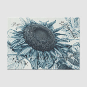 Giant Sunflowers Vintage Art Teal Blue Ephemera Tissue Paper
