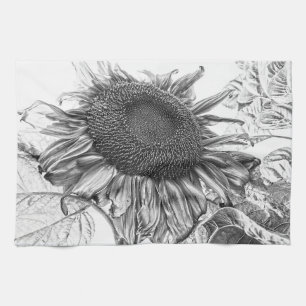 Giant Sunflowers Vintage Black And White Art Tea Towel