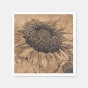 Giant Sunflowers Vintage Sepia Brown Decoupage Art Napkin