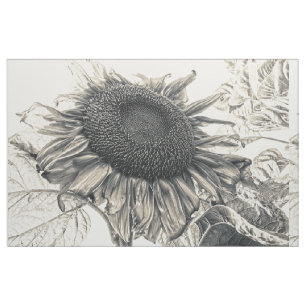 Giant Sunflowers Vintage Sepia Decoupage Art Quilt Fabric