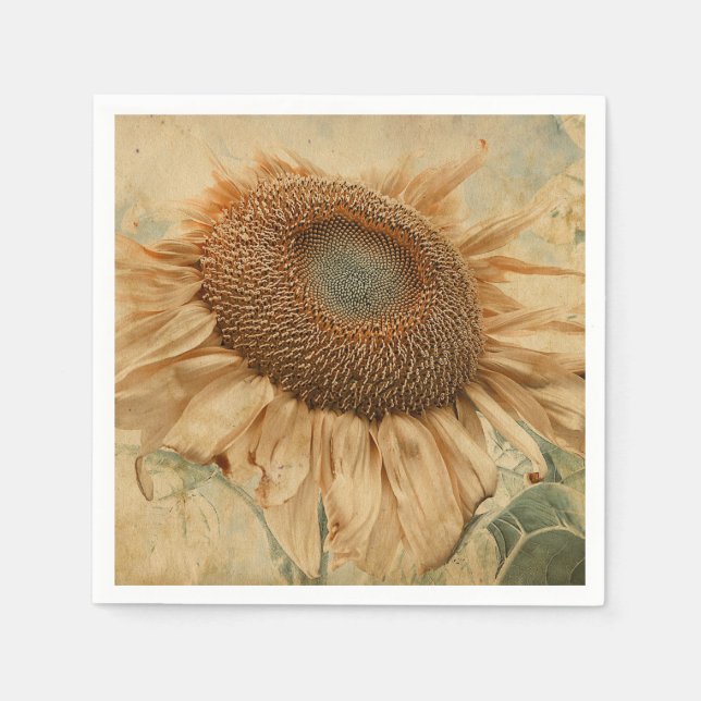 Giant Sunflowers Yellow Old Vintage Art Napkin (Front)
