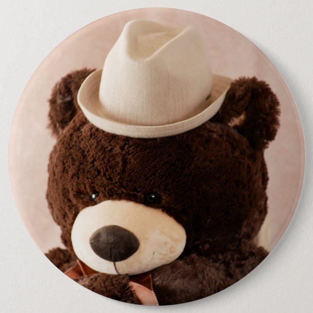 Giant Teddy Bear and Hat 6 Cm Round Badge (Front)