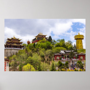 Giant tibetan prayer wheel in Shangri-la - Yunnan Poster