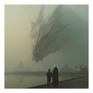 Giant White Dragon Over Misty City Pier Photo Print
