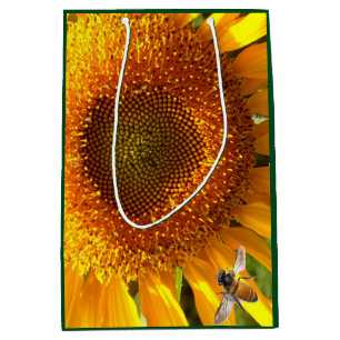 Giant yellow mammoth Sunflower and bee Medium Gift Bag