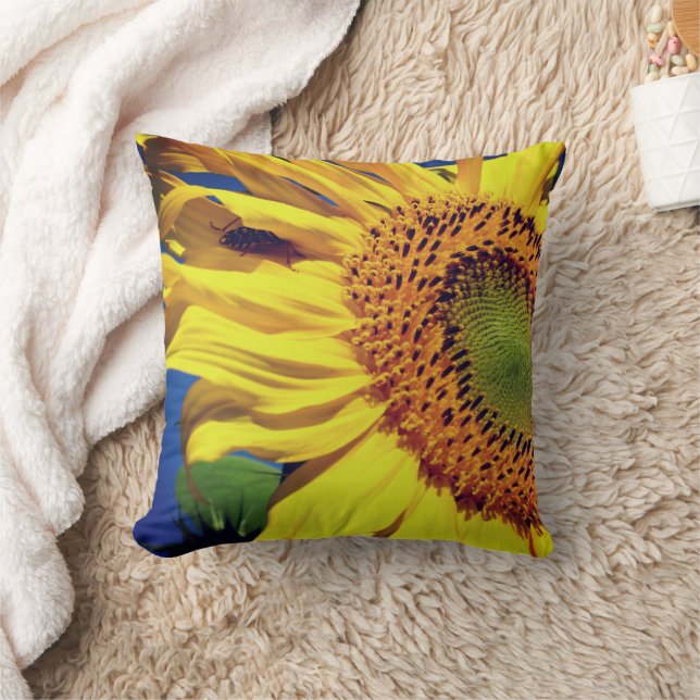 Giant Yellow Sunflower And Insect Friend   Cushion (Blanket)
