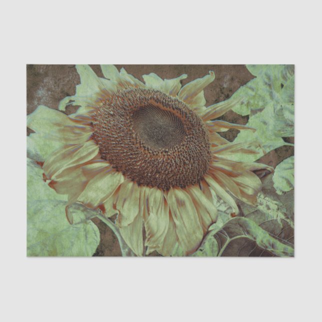 Giant Yellow Sunflower Brown Texture Art Decoupage Tissue Paper (Front)