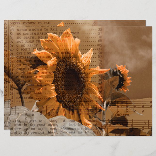 Giant Yellow Sunflowers Hymn Music Rustic Country (Front/Back)