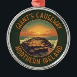 Giant's Causeway Ireland Retro Distressed Circle Metal Tree Decoration<br><div class="desc">Giant's Causeway in a vector art style. The Giant's Causeway is made up of over 40, 000 interlocking basalt columns that were formed by lava that cooled and contracted,  creating regular stress patterns and cracks.</div>