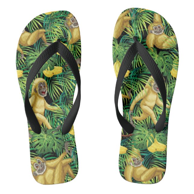 Gibbon Apes In Tropical Rainforest Banana Jungle Jandals (Footbed)