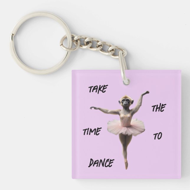 Gibbon Ballet Dancer In A Tutu, Key Ring (Front)