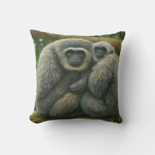 Gibbon Companions – Emotional Wildlife Portrait Cushion
