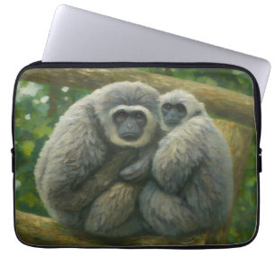 Gibbon Companions – Emotional Wildlife Portrait Laptop Sleeve