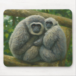 Gibbon Companions – Emotional Wildlife Portrait Mouse Pad