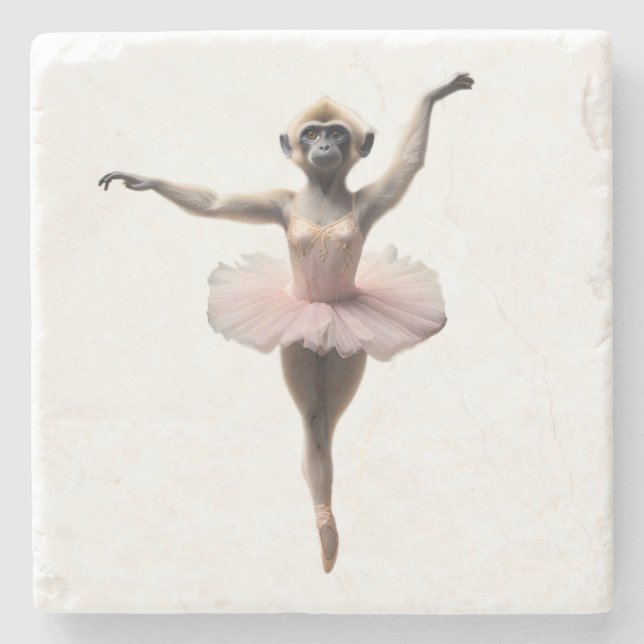Gibbon Monkey Ballet Dancer In A Tutu, Stone Coaster (Front)