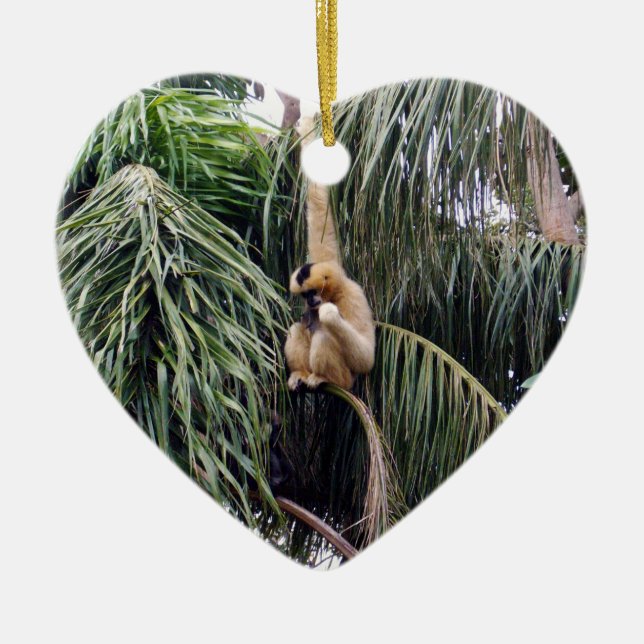 Gibbon Monkey Just Hanging Around, Ceramic Tree Decoration (Front)