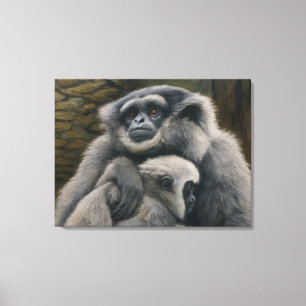 Gibbon Shelter – Emotional Wildlife Portrait Canvas Print