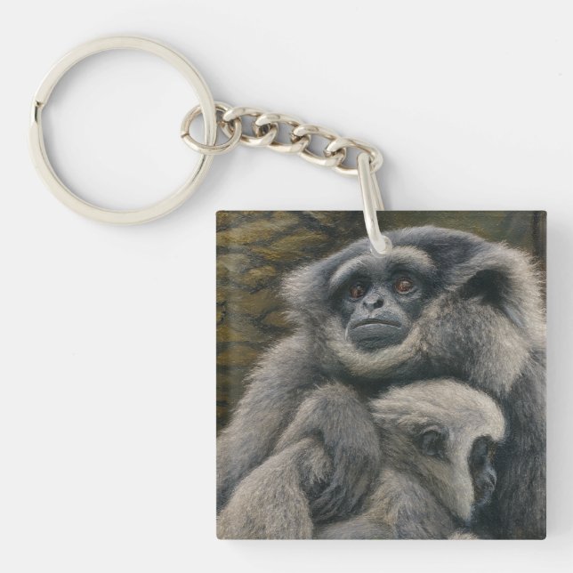 Gibbon Shelter – Emotional Wildlife Portrait Key Ring (Front)